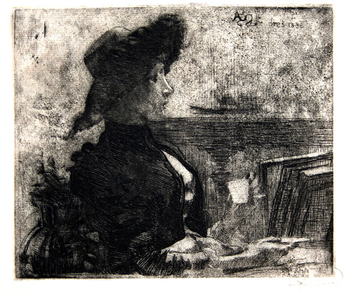 Albert Besnard: La tasse de the (Woman Drinking Tea). Etching and aquatint. 1883.