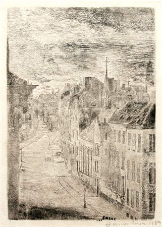 James Ensor: Le Boulevard van Iseghem, Ostende. Etching.