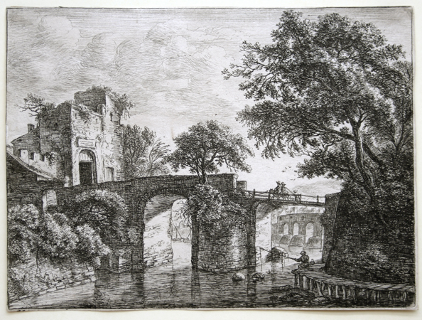 Antonij Waterloo etching: Two Stone Bridges.