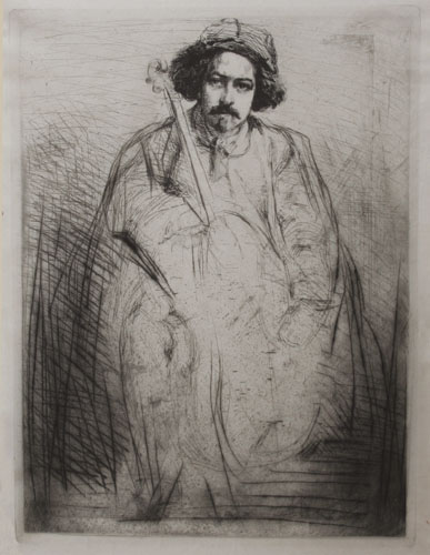 James McNeill Whistler etching and drypoint: Becquet (The Fiddler).