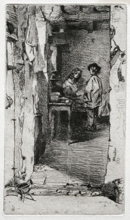 James McNeill Whistler etching: The Rag Gatherers.